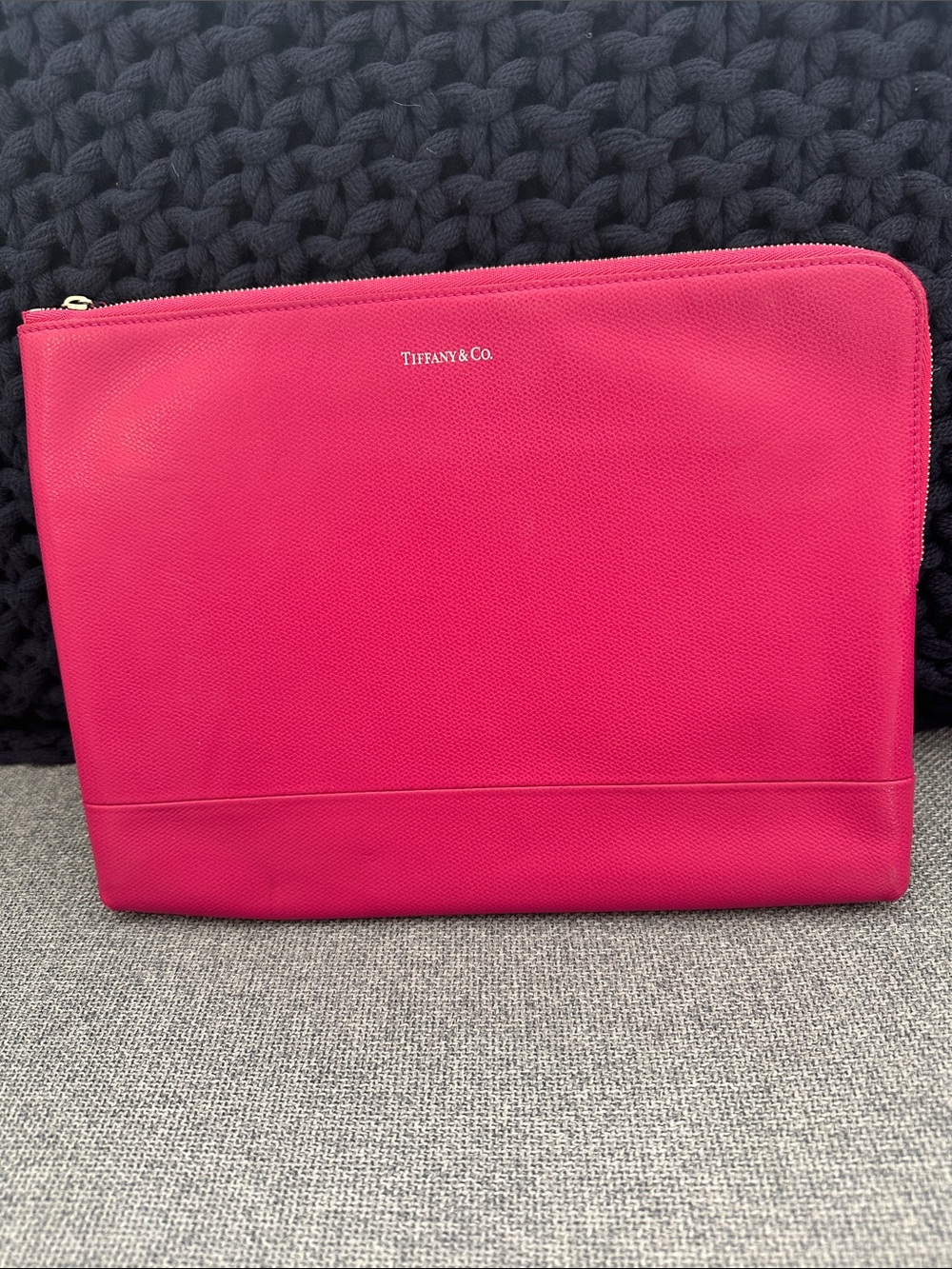 Tiffany & Co. Fuchsia Leather Clutch with Silver-Tone Hardware